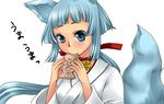  animal_ears bell chiruko copyright_request eating food japanese_clothes miko solo tail taiyaki wagashi 