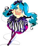  aqua_eyes aqua_hair bad_id bad_pixiv_id bow dress elbow_gloves frills gloves hair_bow hatsune_miku jewelry long_hair makeup microphone necklace numeri one_eye_closed pantyhose pink_legwear ribbon romeo_to_cinderella_(vocaloid) solo striped twintails very_long_hair vocaloid 