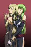  bare_shoulders blue_eyes blush breasts brown_hair c.c. code_geass crossover green_hair highres himemura_saki large_breasts long_hair multiple_girls seiyuu_connection tales_of_(series) tales_of_the_abyss tear_grants yellow_eyes yukana 
