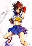  blue_sailor_collar gloves kasugano_sakura lb midriff sailor_collar school_uniform short_hair solo street_fighter 