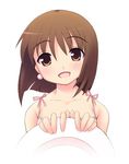  bare_shoulders bob_cut brown_eyes brown_hair dress earrings hagiwara_yukiho hat head_tilt idolmaster idolmaster_(classic) idolmaster_1 jewelry non-web_source short_hair smile solo wind 