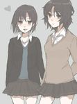  amagami bad_id bad_pixiv_id black_hair brown_eyes cardigan hanad heart kibito_high_school_uniform long_sleeves miniskirt multiple_girls nanasaki_ai pleated_skirt school_uniform short_hair skirt standing sweater sweater_vest tanamachi_kaoru wavy_hair 