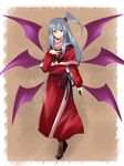  bad_id bad_pixiv_id blue_eyes grey_hair hair_bobbles hair_ornament purple_wings reon_(saikyou) shinki side_ponytail solo touhou wings 