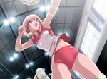  armpits artist_request buruma elbow_pads game_cg green_eyes kasuga_tsukasa knee_pads midriff open_mouth pink_hair shoes short_hair sneakers solo tape tokimeki_memorial tokimeki_memorial_only_love volleyball 