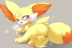  anus black_nose blush canine chipar female fennec fennekin feral fox fur looking_at_viewer looking_back lying mammal nintendo nude on_side open_mouth orange_eyes paws plain_background plump_labia pok&#233;mon porkyman pussy pussy_juice solo tears video_games wet_pussy yellow_fur yellow_skin 