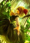 ascot blonde_hair brown_eyes church cross dutch_angle fangs hair_ribbon highres long_sleeves looking_at_viewer nishiuri open_mouth outstretched_arms ribbon rumia shirt skirt skirt_set smile solo touhou vest 