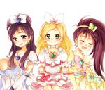  :d bad_id bad_pixiv_id blonde_hair bow braid brooch choker closed_eyes color_connection cure_egret cure_rhythm cure_white dress earrings futari_wa_precure futari_wa_precure_splash_star green_eyes hair_ribbon half_updo happy heart jewelry kotono_(pixiv2943202) long_hair looking_at_viewer magical_girl minamino_kanade mishou_mai multiple_girls open_mouth ponytail precure purple_eyes purple_hair ribbon simple_background skirt smile suite_precure very_long_hair white_background white_choker white_dress wrist_cuffs yukishiro_honoka 