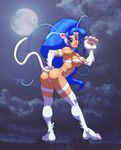  1girl ass blue_hair breasts capcom cat_paws felicia fur josef_axner large_breasts long_hair paws solo vampire_(game) 