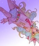  1girl armlet bracelet cctokutoku cloud_hair flower hair_flower hair_ornament jewelry long_hair multicolored_hair nia_teppelin skirt solo tengen_toppa_gurren_lagann two-tone_hair upside-down 