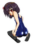  ass bad_id bad_pixiv_id black_legwear blush highres one-piece_swimsuit school_swimsuit shiny shiny_clothes skindentation solo swimsuit tera_hiroshi thighhighs touhou yasaka_kanako 