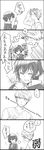  1girl 5koma androgynous blush cellphone closed_eyes comic forehead greyscale highres iwatsuki messy_hair monochrome narukami_yuu no_hat no_headwear persona persona_4 phone reverse_trap shirogane_naoto short_hair smile taking_picture translated 