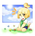  artist_request blush butterfly doubutsu_no_mori flower nukomax shizue_(animal_crossing) shizue_(doubutsu_no_mori) solo 