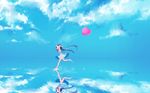  :d alternate_hair_color bad_id bad_pixiv_id balloon barefoot blue_hair child cloud day dress gotoh510 hatsune_miku heart_balloon highres long_hair open_mouth reflection running running_on_liquid salt_flats sky smile summer sundress very_long_hair vocaloid water 