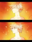  2koma air_bubble bubble cable closed_eyes closed_mouth comic half-closed_eyes lcl male_focus mozzu multiple_views nagisa_kaworu neon_genesis_evangelion opening_eyes orange_(color) parted_lips portrait red_eyes silver_hair submerged 