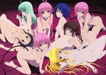  6+girls ahoge ass ass_grab black_hair blonde_hair blue_hair blush breasts brown_hair flat_chest green_hair konjiki_no_yami kotegawa_yui lala_satalin_deviluke legs long_hair looking_at_viewer lying momo_velia_deviluke multiple_girls nana_asta_deviluke navel nipples nude on_back on_side photoshop pink_hair run_elsie_jewelria sairenji_haruna short_hair smile tail thighs to_love-ru to_love-ru_darkness yuuki_mikan 