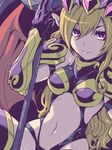  blonde_hair demon_wings gloves highres ishiyumi lilith_(p&amp;d) navel pointy_ears puzzle_&amp;_dragons red_eyes wings 
