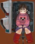  braid brown_hair colorized ebimomo harness madotsuki pink_shirt pleated_skirt purple_skirt seatbelt shirt simple_background skirt solo sweater traffic_light twin_braids yume_nikki 