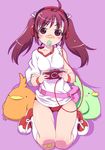  absurdres bandaid bandaid_on_knee bandaid_on_nose bird bra_strap brown_eyes brown_hair buruma candy fanny_pack food gym_uniform handheld_game_console headphones highres lollipop o..o original playing_games playstation_portable twintails watanabe_akio 