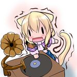  animal_ears blonde_hair chibi hoshizuki_(seigetsu) mizuhashi_parsee phonograph puru-see record short_hair solo tail touhou trembling |_| 