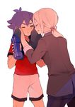  afuro_terumi bad_id bad_pixiv_id bottle formal inazuma_eleven_(series) inazuma_eleven_go kidokawa_seishuu kishibe_taiga long_hair male_focus multiple_boys older one_eye_closed ponytail purple_hair simple_background soccer_uniform sportswear suit tokio_neo water_bottle white_background 