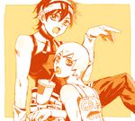  1girl bandana belt choker drawr drink foo_fighters headband jojo_no_kimyou_na_bouken monochrome narancia_ghirga r_(corolla) short_hair suspenders 