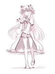  alternate_costume crescent full_body hat kawashina_(momen_silicon) long_hair monochrome overskirt patchouli_knowledge simple_background slippers solo touhou very_long_hair walking 