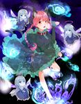  animal_ears bow braid cat_ears cat_tail collar dress extra_ears fairy_wings fang green_dress hair_bow halo juliet_sleeves kaenbyou_rin long_hair long_sleeves looking_at_viewer multiple_tails nekokitsune0905 nekomata open_mouth paw_pose puffy_sleeves purple_eyes red_eyes red_hair silver_hair solo tail touhou twin_braids wings zombie_fairy 