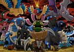  anorith archen archeops armaldo bastiodon carracosta claws commentary_request cradily cranidos fangs fossil gen_1_pokemon gen_3_pokemon gen_4_pokemon gen_5_pokemon green_eyes kabuto_(pokemon) kabutops no_humans omanyte omastar open_mouth pokemoa pokemon pokemon_(creature) rampardos red_eyes relicanth shieldon slit_pupils spread_wings tirtouga volcano water waving yellow_eyes 