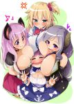  4girls :d akai_haato anchor_symbol anger_vein animal_ears animare bangs between_breasts blonde_hair blue_eyes blush bow breast_press breast_smother breasts cleavage closed_mouth demon_girl demon_horns detached_sleeves double_v dress drooling eyebrows_visible_through_hair eyes_closed fang_out frown girl_sandwich grey_hair hair_between_eyes hair_ornament heart heart_hair_ornament hololive honey_strap horns large_breasts lavender_hair long_hair long_sleeves looking_at_another minato_aqua multiple_girls nose_blush one_side_up open_mouth puffy_short_sleeves puffy_sleeves purple_eyes purple_hair red_bow saionji_mary sandwiched semahiro shirt short_sleeves smile swept_bangs tsundere umori_hinako v very_long_hair virtual_youtuber white_bow white_shirt wristband yuri 