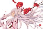  bow branch flower fujiwara_no_mokou hair_bow hair_ribbon long_hair mao_(alepricos) red_eyes ribbon silver_hair simple_background suspenders touhou very_long_hair white_background 