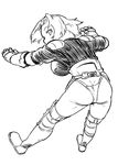  ass boots breasts final_fantasy final_fantasy_tactics from_behind gauntlets greyscale highleg highleg_panties large_breasts looking_back monk_(fft) monochrome no_pants panties short_hair shoulder_pads solo thigh_boots thighhighs tsukudani_(coke-buta) underwear 