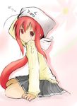  hat long_hair original red_hair shichinose sitting skirt smile solo very_long_hair 