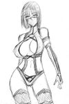  1girl akenami_yasutaka breasts large_breasts mileena monochrome mortal_kombat sketch solo 