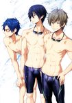  blue_eyes brown_eyes brown_hair free! goggles goggles_around_neck green_eyes hand_on_hip hands_on_shoulder jammers legskin male_focus multiple_boys nanase_haruka_(free!) purple_hair ryuugazaki_rei shirtless smile swimsuit tachibana_makoto tokunou_shoutarou wet 