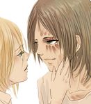  ajitsuke_nori christa_renz face hair_down hand_on_another's_face looking_at_another multiple_girls scar shingeki_no_kyojin short_hair tears ymir_(shingeki_no_kyojin) 