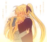  aki_(neyuki41028) alicia_testarossa blonde_hair blush crying fate_testarossa hair_ribbon hug long_hair long_sleeves lyrical_nanoha mahou_shoujo_lyrical_nanoha mahou_shoujo_lyrical_nanoha_a's multiple_girls ribbon siblings sisters tears translated twintails two_side_up very_long_hair 