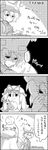  4koma bow closed_eyes comic fox_tail greyscale hair_bow hat hat_bow hat_ribbon highres long_hair monochrome multiple_tails ribbon shoujo_kitou-chuu smile tail tani_takeshi touhou translated yakumo_ran yakumo_yukari yin_yang yukkuri_shiteitte_ne 