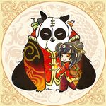  aa2233a alternate_costume annie_hastur black_hair chinese_clothes crossover double_bun fire fireworks hair_ribbon league_of_legends orange_eyes panda panda_annie ranma_1/2 ribbon saotome_genma smile 