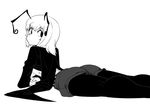  antennae ass black_legwear cape greyscale legwear_under_shorts looking_back lying monochrome on_stomach pantyhose short_hair short_shorts shorts solo space_jin touhou wriggle_nightbug 