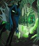  black_fur changeling clones cocoon crown dsurion equine fangs female feral friendship_is_magic fur green_eyes green_hair hair holes horn mammal my_little_pony queen queen_chrysalis_(mlp) royalty smile wings 