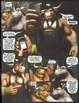  3d abs anthro bdsm beard biceps big_muscles black_hair blonde_hair blush bondage bound bovine braford cattle caught cellphone cgi chuck_(braford) clothing comic dialog dozer_(braford) english_text facial_hair fur gay hair horn male mammal muscles nipples nude pecs phone sam_(braford) text 