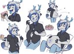  blue_eyes blue_hair cake cervine deer food gurgle hair horn inflation male mammal muffin overweight sad sir-prince tongue 