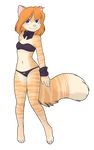  blue_eyes bow bra breasts cat clothed clothing digitigrade feline female freckles hair iskra iskra_(character) mammal navel orange_hair panties pink_nose skimpy small_breasts solo tube_top underwear 