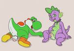  2012 anus balls black_eyes blush chewycuticle collar crossover cub dragon duo friendship_is_magic green_body green_eyes lying male my_little_pony open_mouth penis plain_background purple_body sitting spike_(mlp) yoshi young 