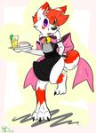  anthro backsash bell beverage blush bow canine clothed clothing crossdressing cup dog drink girly green_eyes hair lingerie looking_at_viewer maid maid_uniform male mammal multi-colored_hair open_mouth plain_background purple_eyes red_hair skirt solo tongue 