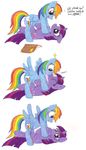  blue_fur blush book comic cutie_mark dialog duo english_text equine eye_contact eyes_closed female feral friendship_is_magic fur hair horn horse kissing lesbian lying mammal multi-colored_hair my_little_pony on_back on_top open_mouth pegasus plain_background pony purple_eyes purple_fur purple_hair rainbow_dash_(mlp) rainbow_hair shocked spread_wings text traditional_media twilight_sparkle_(mlp) twilightflopple unicorn white_background wing_boner wings 