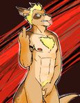  blonde_hair blue_eyes body_hair chest_hair chest_tuft duncan ear_piercing fur genchi hair happy_trail kangaroo male mammal marsupial middle_finger nipple_piercing nipples nude piercing tan_fur tattoo tongue tuft 