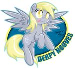  amber_eyes blonde_hair cutie_mark danmakuman derpy_hooves_(mlp) equine eyelashes female feral flying friendship_is_magic fur grey_fur hair horse mammal my_little_pony pegasus pony smile solo text tongue tongue_out wings yellow_eyes 