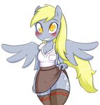  amber_eyes anthro anthrofied basketgardevoir blonde_hair blush clothed clothing cross-eyed cutie_mark derp_eyes derpy_hooves_(mlp) equine female friendship_is_magic fur grey_fur hair horse legwear looking_at_viewer mammal my_little_pony panties pegasus plain_background pony shirt skirt skirt_lift smile solo spread_wings stockings underwear white_background wings 