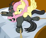  ambiguous_gender bdsm bed black_fur blue_eyes blush bondage bound brown_background changeling duo equine eyes_closed fangs female feral fluttershy_(mlp) friendship_is_magic fur hair half-closed_eyes hi_res holes horse legwear licking lying male mammal my_little_pony on_back open_mouth pegasus pillow pink_hair plain_background pony pyruvate rope saliva spread_wings stockings straight tongue tongue_out vesairus wing_boner wings yellow_fur 